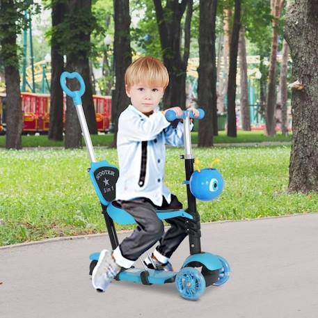 Trottinette pour enfants trottinette 3 roues évolutive 3 en 1 hauteur guidon réglable canne telescopique selle dossier amovible BLEU 2 - vertbaudet enfant 