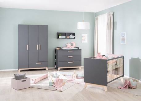 ROBA Armoire Bébé 3 Portes Battantes Jara - avec Tiroir et Penderie - Garde-robe pour Fille et Garçon - Anthracite GRIS 4 - vertbaudet enfant 