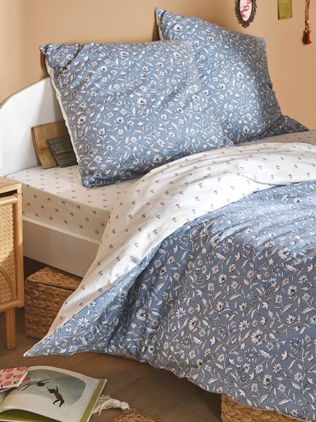 Parure housse de couette + taie d'oreiller enfant INDIA BLUE, réversible avec coton recyclé bleu imprimé 8 - vertbaudet enfant 