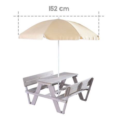 ROBA Table Pique-Nique Enfants avec Parasol 'Outdoor +' en Bois Massif - Table d'Extérieur 4 Places avec Dossiers - Gris GRIS 6 - vertbaudet enfant 