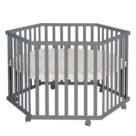 ROBA Parc Bébé Hexagonal - avec Tapis Grège en Cuir PU Hydrofuge + 6 Roulettes à Freins - Hauteur Réglable - Bois Anthracite NOIR 1 - vertbaudet enfant 