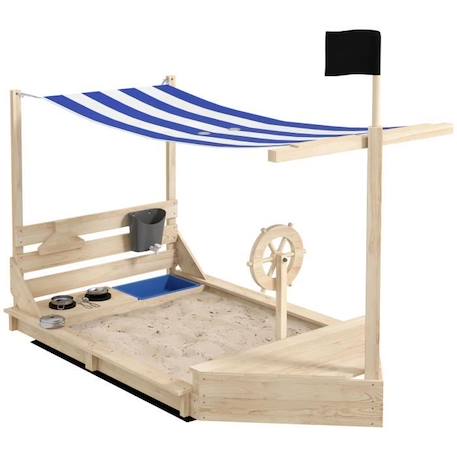 Bac à sable bateau de pirate en bois avec jeu de cuisine et 6 accessoires BEIGE 1 - vertbaudet enfant 