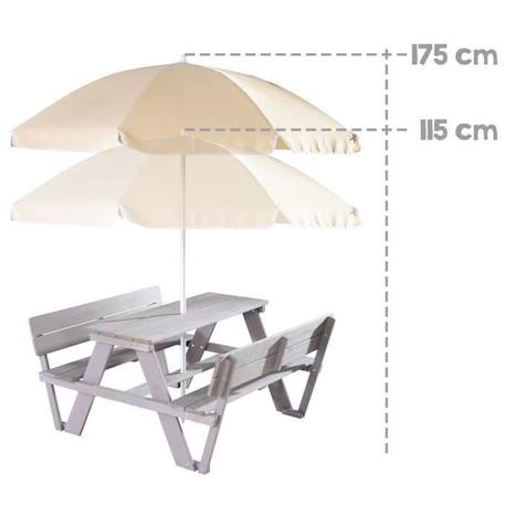 ROBA Table Pique-Nique Enfants avec Parasol 'Outdoor +' en Bois Massif - Table d'Extérieur 4 Places avec Dossiers - Gris GRIS 3 - vertbaudet enfant 