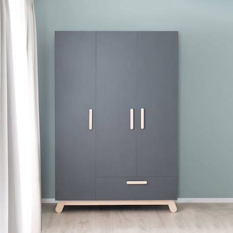 ROBA Armoire Bébé 3 Portes Battantes Jara - avec Tiroir et Penderie - Garde-robe pour Fille et Garçon - Anthracite GRIS 2 - vertbaudet enfant 