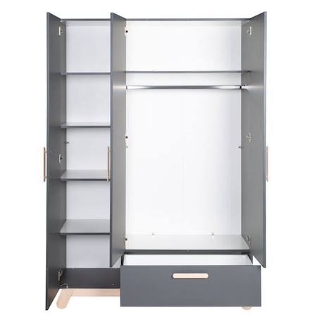 ROBA Armoire Bébé 3 Portes Battantes Jara - avec Tiroir et Penderie - Garde-robe pour Fille et Garçon - Anthracite GRIS 3 - vertbaudet enfant 