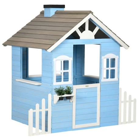 Maisonnette de jeux enfant - OUTSUNNY - Bleu - Bois - 151x112x142cm BLANC 4 - vertbaudet enfant 