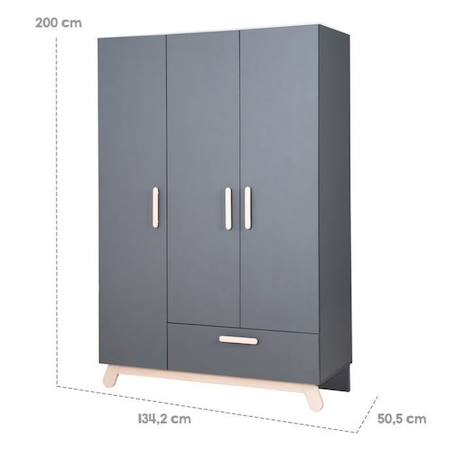 ROBA Armoire Bébé 3 Portes Battantes Jara - avec Tiroir et Penderie - Garde-robe pour Fille et Garçon - Anthracite GRIS 5 - vertbaudet enfant 