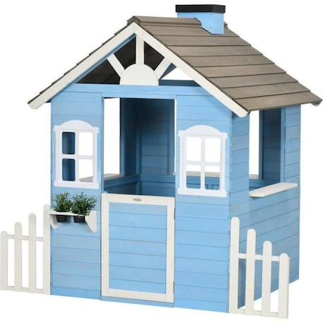 Maisonnette de jeux enfant - OUTSUNNY - Bleu - Bois - 151x112x142cm BLANC 1 - vertbaudet enfant 