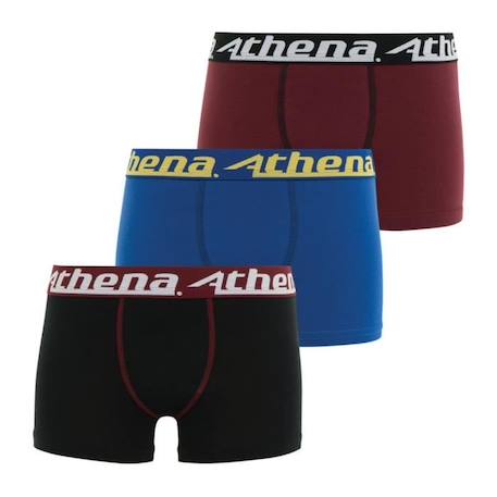 Garçon-Sous-vêtement-Boxers garçon ATHENA - Trio Choc Rouge - Lot de 3 - Coton stretch doublé devant