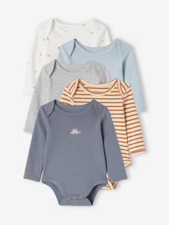 Lot 5 bodies manches longues bébé ouverture US en coton bio  - vertbaudet enfant