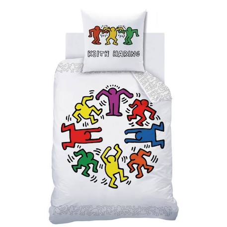 Parure de lit imprimée 100% coton - KEITH HARING PARTY - Réversible - 140x200cm - Taie d'oreiller 63x63cm BLANC 3 - vertbaudet enfant 