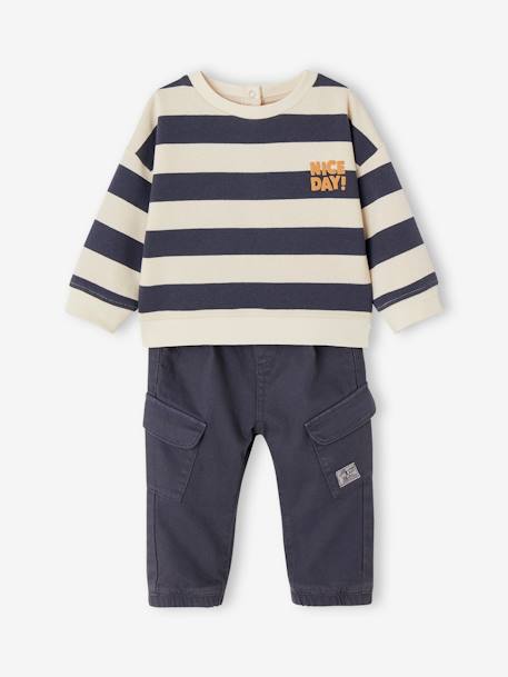 Ensemble sweat rayé + pantalon battle bébé garçon bleu ardoise 3 - vertbaudet enfant 