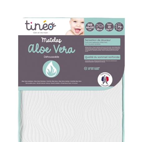 Matelas bébé 60x120x10cm Aloe vera - Peau Sensible - Propriétés Anti Bactériennes/Allergènes - Apaisant - Fabriqué En France BLANC 1 - vertbaudet enfant 