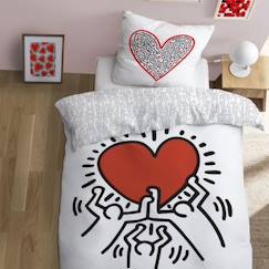 Linge de maison et décoration-Linge de lit enfant-Parure de lit imprimée 100% coton - KEITH HARING RED LOVE - Réversible - 140x200cm - 63x63cm