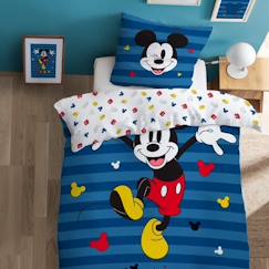 Linge de maison et décoration-Linge de lit enfant-Parure de lit - DISNEY HOME - Mickey Stripes - 100% coton - 140x200+63x63cm