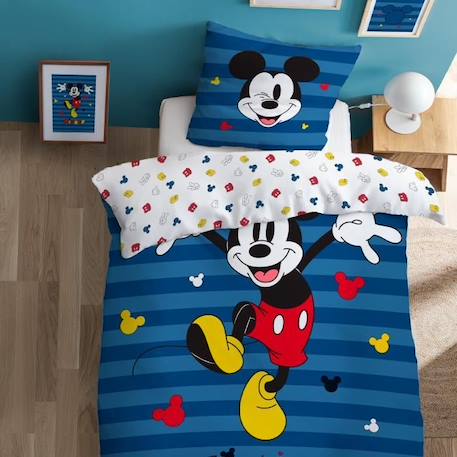 Parure de lit - DISNEY HOME - Mickey Stripes - 100% coton - 140x200+63x63cm BLEU 1 - vertbaudet enfant 