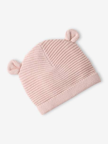 Ensemble bonnet, moufles et chaussons bébé naissance et son pochon personnalisable bleu grisé+bleu jean+écru+rose poudré 23 - vertbaudet enfant 