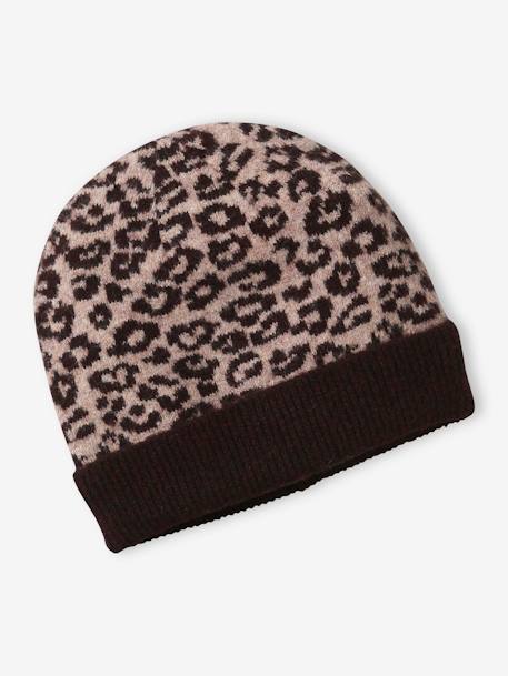 Ensemble léopard bonnet + snood + gants fille marron imprimé 2 - vertbaudet enfant 