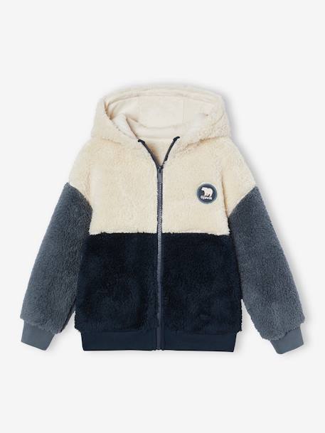 Sweat à capuche zippé en sherpa coloblock garçon bleu ardoise 2 - vertbaudet enfant 