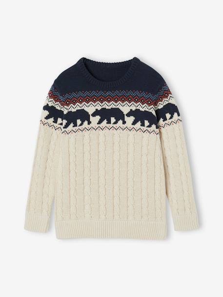 Pull Jacquard à torsade garçon blanc chiné+gris chiné 1 - vertbaudet enfant 