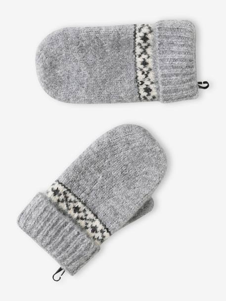 Ensemble bonnet + snood + gants ou moufles jacquard gris chiné 5 - vertbaudet enfant 