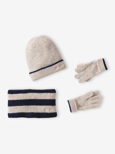 Ensemble bonnet + snood + gants 'cool kids' garçon bleu grisé 1 - vertbaudet enfant 