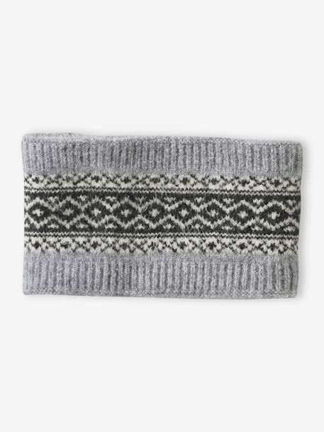 Ensemble bonnet + snood + gants ou moufles jacquard gris chiné 3 - vertbaudet enfant 