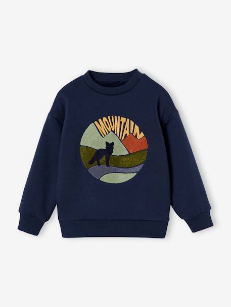 Sweat motif loup doublé polaire garçon bleu nuit 2 - vertbaudet enfant 