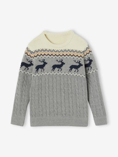 Pull Jacquard à torsade garçon blanc chiné+gris chiné 4 - vertbaudet enfant 