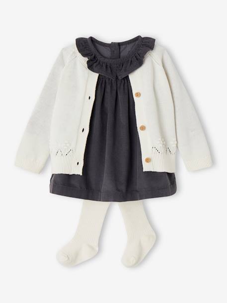 Ensemble robe, gilet fantaisie et collant bébé fille bleu ardoise 1 - vertbaudet enfant 