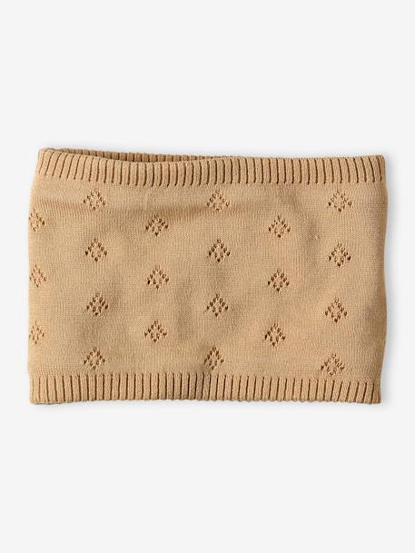 Ensemble bébé fille bonnet à oreilles + snood + moufles en maille ajourée beige chiné 5 - vertbaudet enfant 