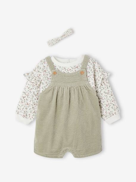 Ensemble sweat + salopette + bandeau bébé vert d'eau 1 - vertbaudet enfant 