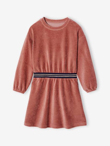 Robe en velours ceinture rayée irisée fille bleu canard+bois de rose 6 - vertbaudet enfant 