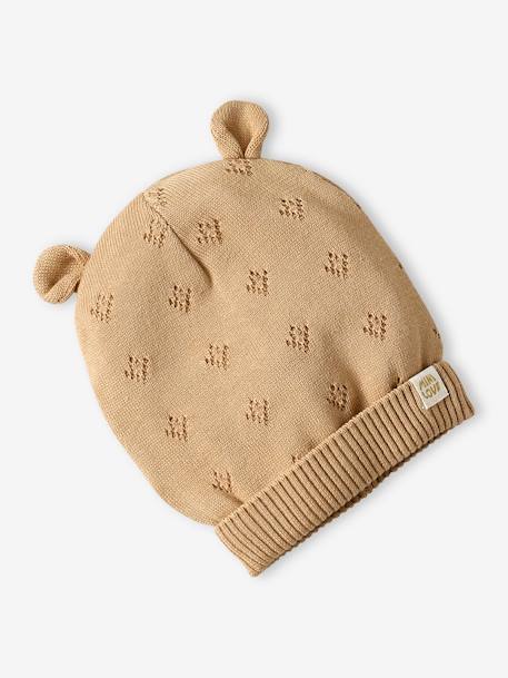 Ensemble bébé fille bonnet à oreilles + snood + moufles en maille ajourée beige chiné 4 - vertbaudet enfant 