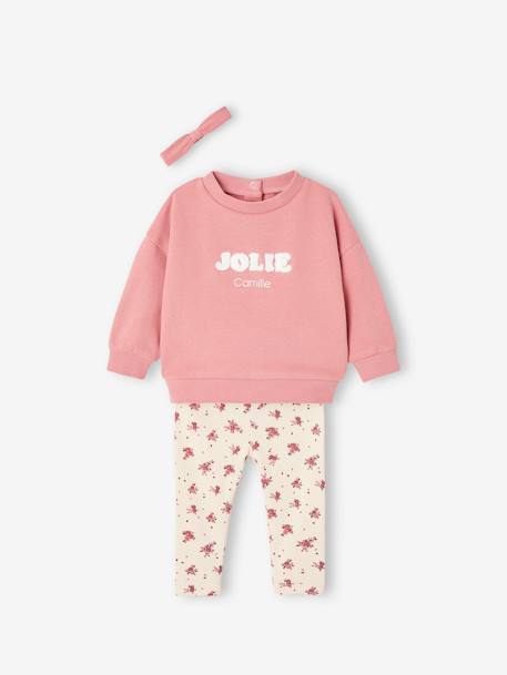 Ensemble sweat + legging + bandeau personnalisable bébé fille bois de rose+Léopard 8 - vertbaudet enfant 