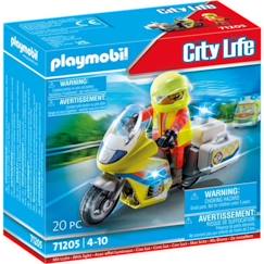 Jouet-PLAYMOBIL 71205 Urgentiste avec moto, City Action Les Secouristes, effet lumineux, 20 pièces, Dès 4 ans