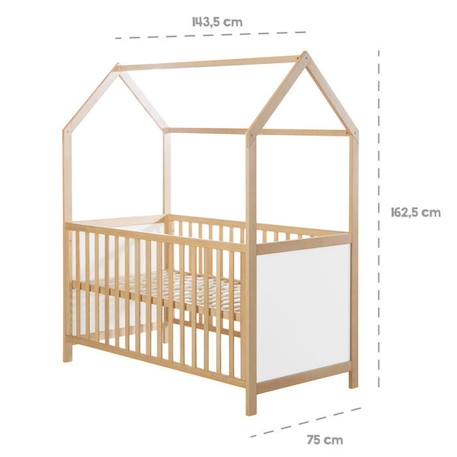 ROBA Lit Cabane Bébé Évolutif 70x140 cm - Convertible en Lit Junior et en Banc - Hauteur Réglable - Bois Laqué Blanc / Naturel BLANC 3 - vertbaudet enfant 