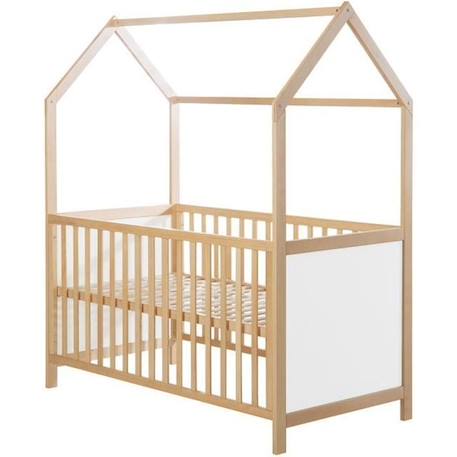 ROBA Lit Cabane Bébé Évolutif 70x140 cm - Convertible en Lit Junior et en Banc - Hauteur Réglable - Bois Laqué Blanc / Naturel BLANC 1 - vertbaudet enfant 