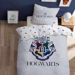 Linge de maison et décoration-Linge de lit enfant-Housse de couette et taie d'oreiller 100% coton BIO - Harry Potter Hogwarts Pride - 140x200 cm - Blanc