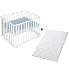 ROBA Parc Bébé Carré "roba Style" + Tapis Bleu Clair + Matelas de Parc Blanc  - vertbaudet enfant