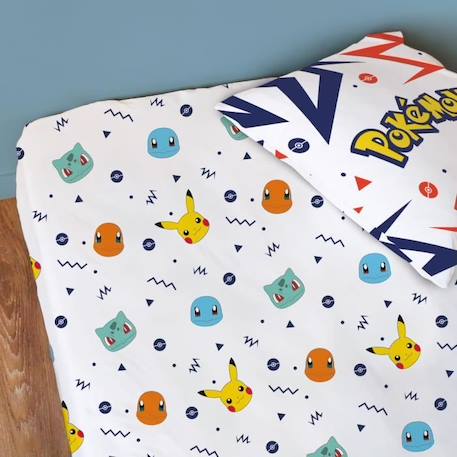 Drap-housse - OMYDREAM - POKEMON PIKA - 100% coton - Blanc - 90x190 cm BLANC 1 - vertbaudet enfant 