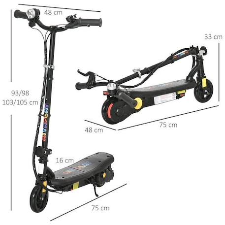 Trottinette électrique pliable pour enfant 7-14 ans 120 W - HOMCOM - Noir - 75x48x105cm NOIR 3 - vertbaudet enfant 