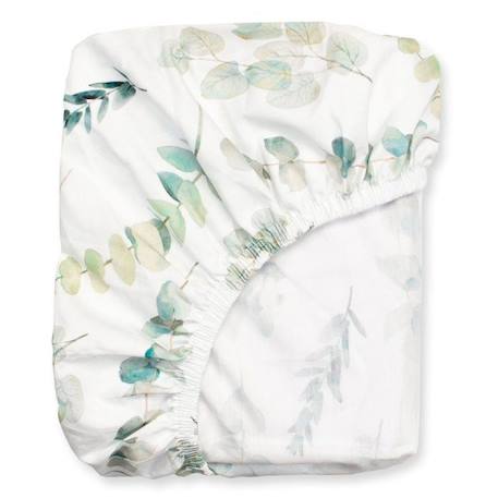 Drap-housse en coton - SEVIRA KIDS - Eucalyptus - 60x120 - Bleu - Naturelle BLANC 2 - vertbaudet enfant 