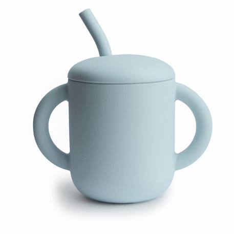 Tasse d'apprentissage avec paille - Bleu Poudré - Verre bébé - Mushie BLEU 2 - vertbaudet enfant 