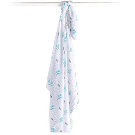 Lange en mousseline de coton Aqua Hippo 120x120 cm - Lulujo - Mixte - Blanc BLANC 4 - vertbaudet enfant 