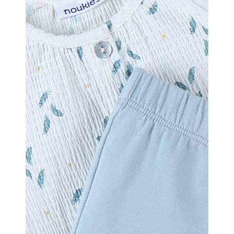 Ensemble blouse brodé fleuri + short écru/bleu ciel BLANC 3 - vertbaudet enfant 