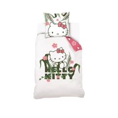 Linge de maison et décoration-Linge de lit enfant-Housse De Couette Hello Kitty 140x200 cm + 1 taie d'oreiller 63x63 cm - 100% Coton - Blanc