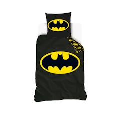 Linge de maison et décoration-BATMAN - Housse de couette Batman logo 140x200 cm + 1 taie d'oreiller 63x63 cm - 100% Coton - Noir