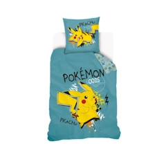 Linge de maison et décoration-Housse De Couette Pokemon Pikachu Street 140x200 cm - Bleu - Enfant - 100% Coton