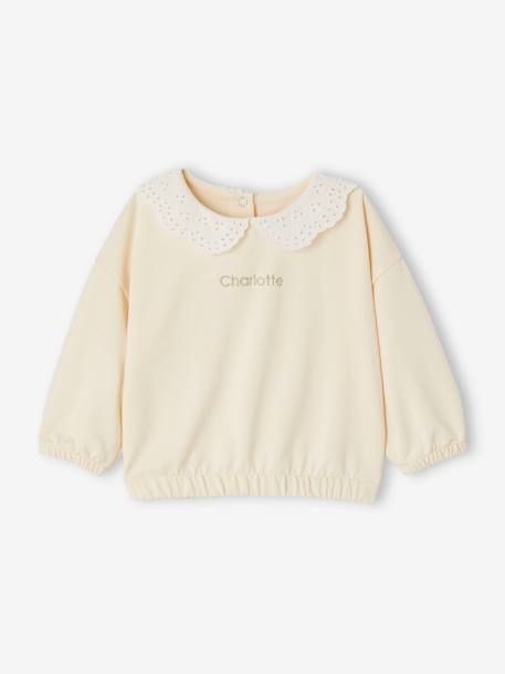 Sweat col brodé bébé personnalisable caramel+vanille+vert sauge 10 - vertbaudet enfant 